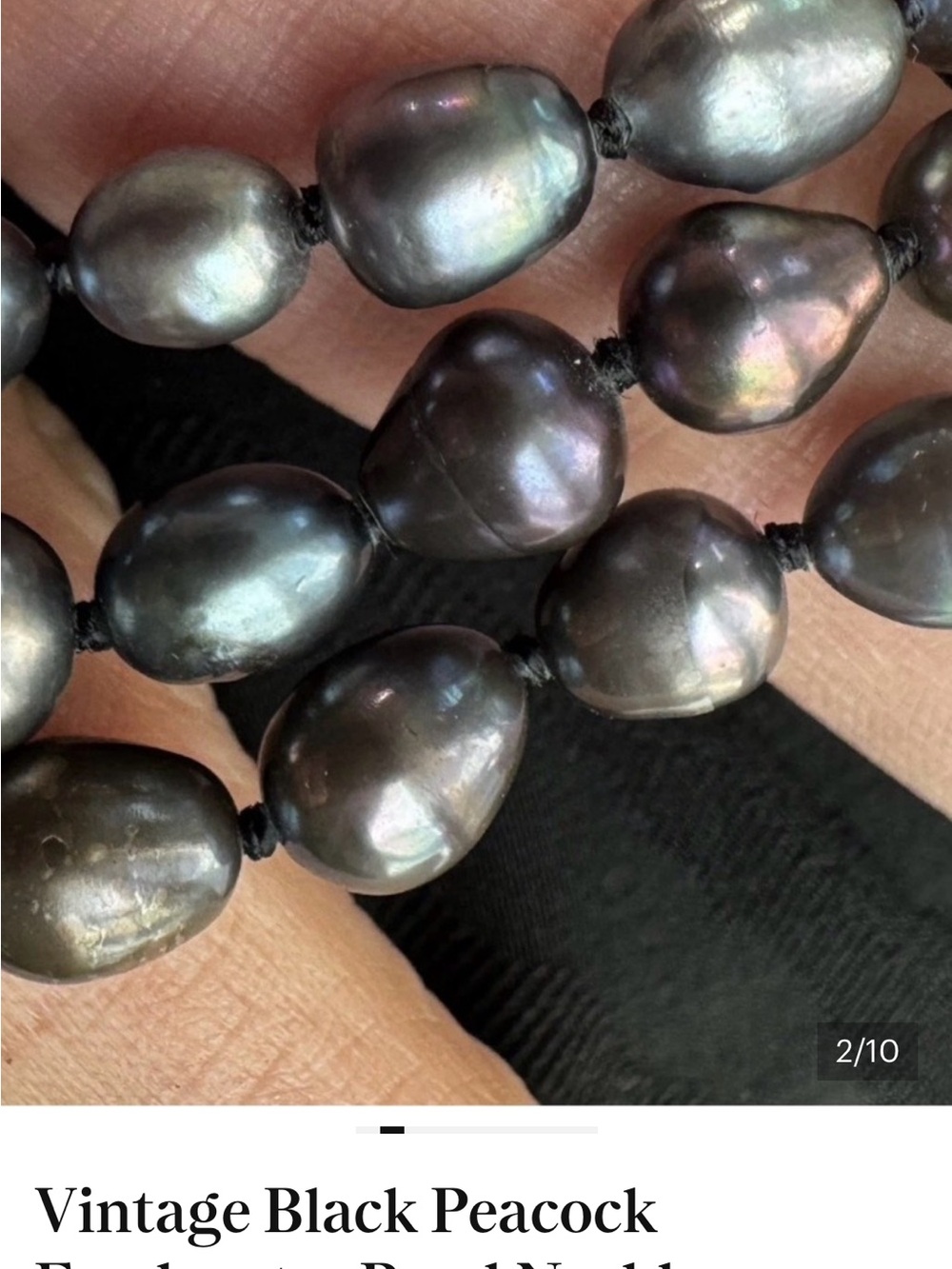 Vintage Black Peacock Freshwater Pearl Necklace 64” Hand Knotted Baroque Rope - Picture 7 of 12